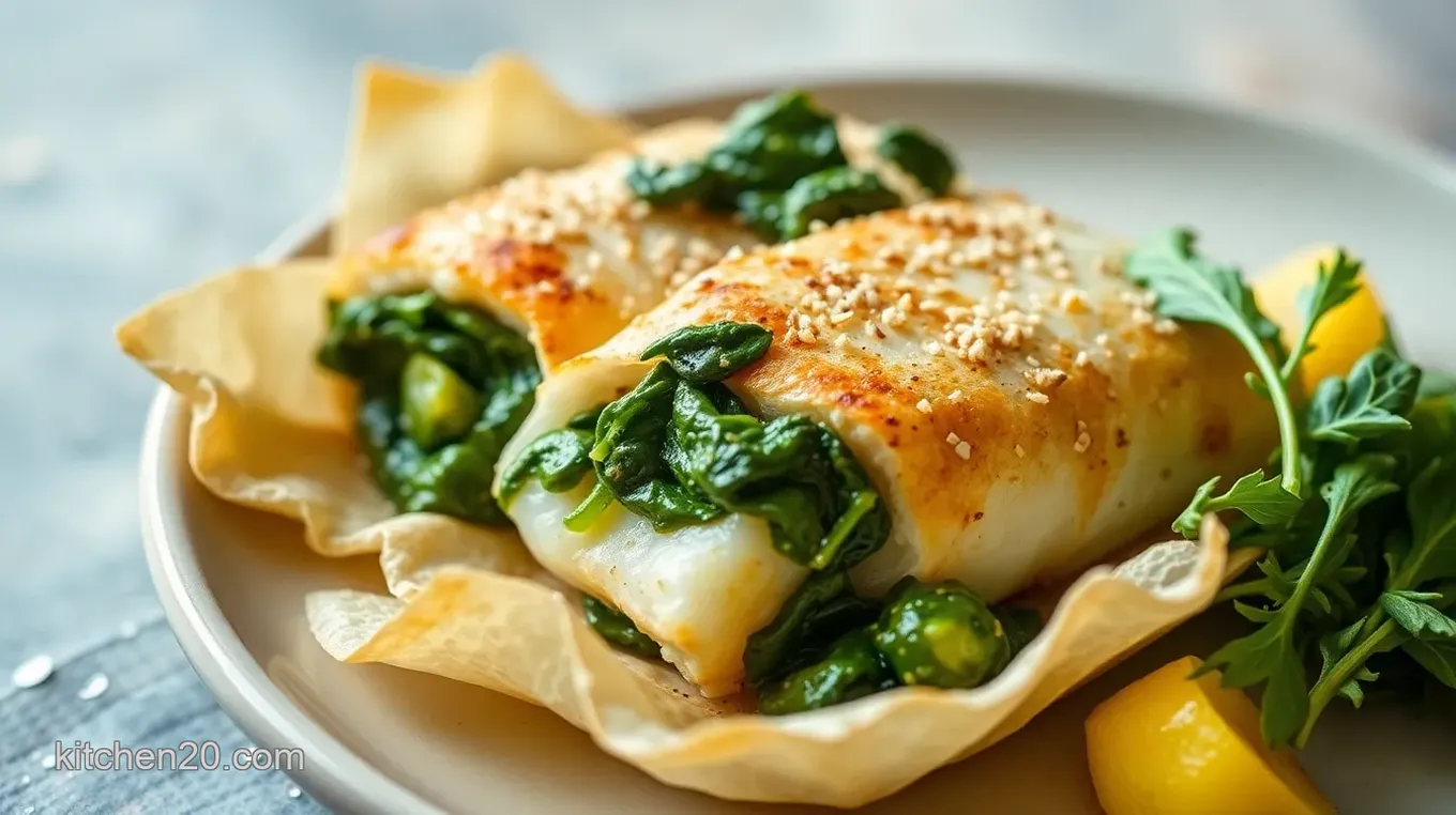 Crispy Halibut and Spinach Filo Parcels