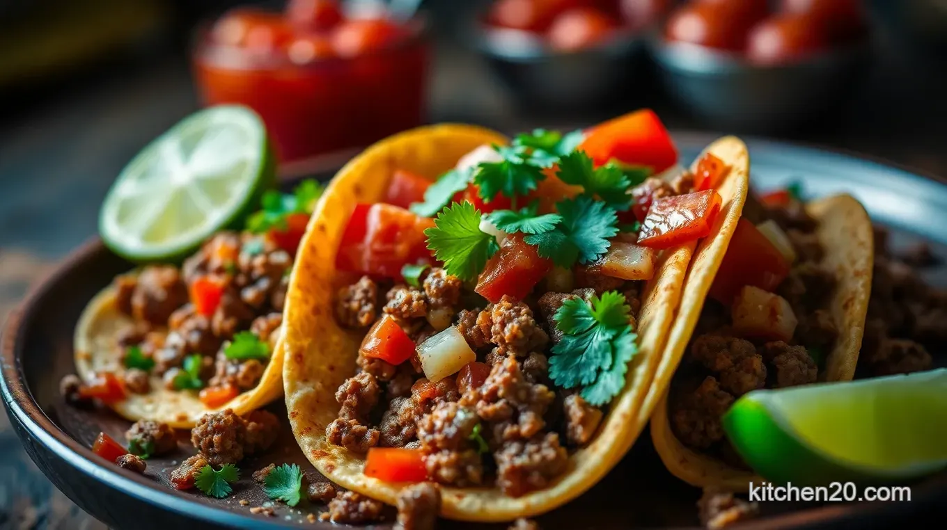 Sizzling Street-Style Taco Recipe: Juicy Beef & Fresh Salsa Delight Sizzling Street-Style Tacos with Spiced Beef and Fresh Salsa