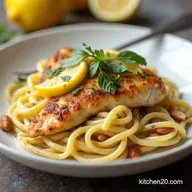 Easy Lemon Chicken Pasta with Toasted Pine Nuts