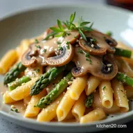 Silky Creamy Mushroom and Asparagus Chicken Penne Recipe