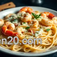 Print Pin Easy Creamy Prawn Linguine: Ready in 15!