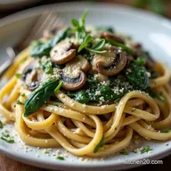 Creamy Garlic Thyme Spinach Mushroom Pasta Recipe