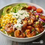 Grilled Shrimp Bowl with Avocado Corn Salsa: For 4 Servings