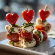 Delicious Valentines Day Finger Food Idea with Heart-Shaped Caprese Skewers