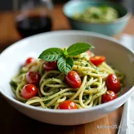 The Brightest Bowl Balsamic Pesto Pasta With Roasted Cherry Tomatoes