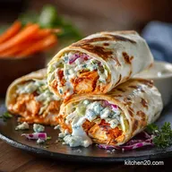 Buffalo Chicken Wraps Quick Easy Recipe with Blue Cheese Slaw
