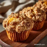Vanilla Peach Muffins Crumb Topping Recipe Easy Domed