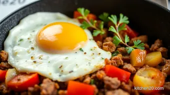 Fry Canned Beef Hash with Eggs in 25 Min