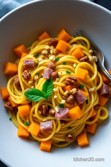 Butternut Squash Prosciutto and Walnut Pasta presentation