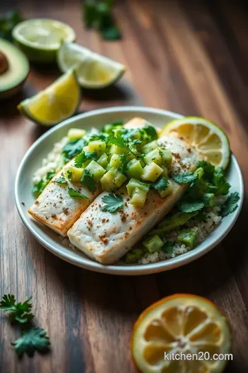 Cilantro-Lime Grilled Mahi Mahi with Avocado Salsa presentation
