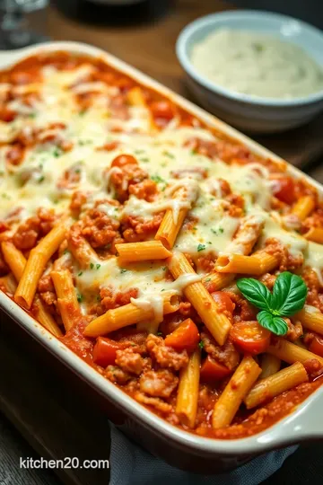 Classic Baked Ziti with a Cheesy Twist presentation