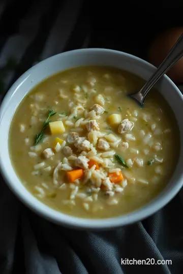 Classic Greek Avgolemono Soup: Lemony Chicken Comfort in a Bowl presentation