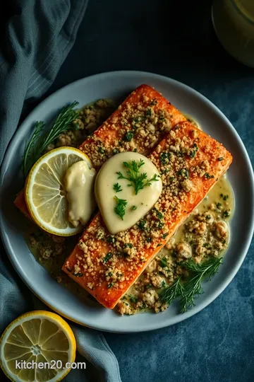 Crispy Herb-Crusted Salmon with Lemon Butter Sauce presentation