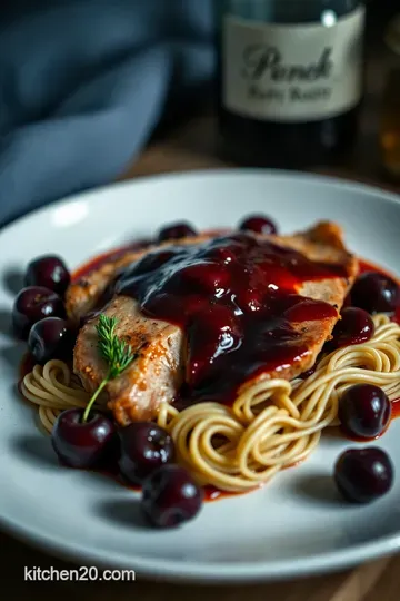 Crispy Skinned Duck Breast with Cherry Port Sauce presentation