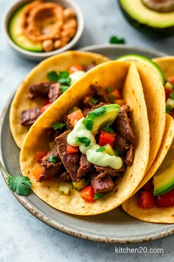 Spicy Steak Tacos with Fresh Salsa & Avocado Crema presentation