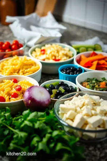 Sunny Mediterranean Pasta Salad with Feta and Olives ingredients