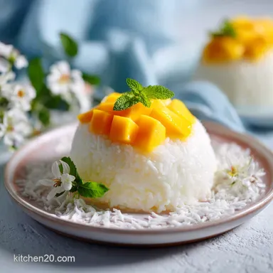 Authentic Mango Sticky Rice Recipe with Coconut Cream for 4 Servings Recipe Card