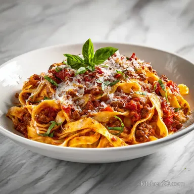 Beef Pasta Recipe in Tomato Sauce for 4 Servings Recipe Card