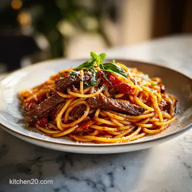 Beef Pasta Recipe in Tomato Sauce for 4 Servings