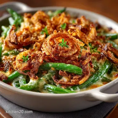 Homemade Green Bean Casserole with Scratch Sauce Crispy Shallots Recipe Card