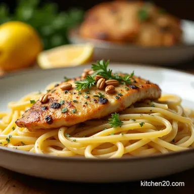 Easy Lemon Chicken Pasta with Toasted Pine Nuts Recipe Card