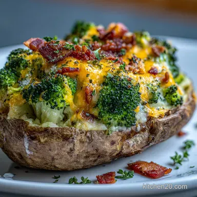 Broccoli and Cheddar Twice Baked Potato: Oven-Only Method Recipe Card