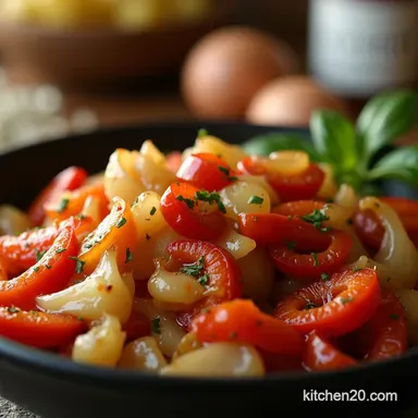 Perfectly Caramelised Saut&eacute;ed Peppers and Onions Recipe Recipe Card