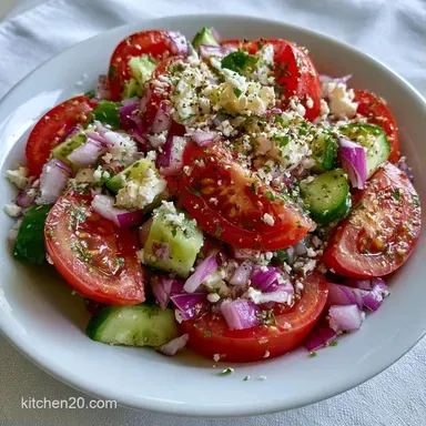 Classic Greek Summer Salad in 15 Minutes Recipe Card