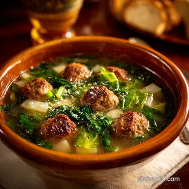 Italian Wedding Soup: Hearty Classic with Tiny Meatballs Escarole Recipe Card