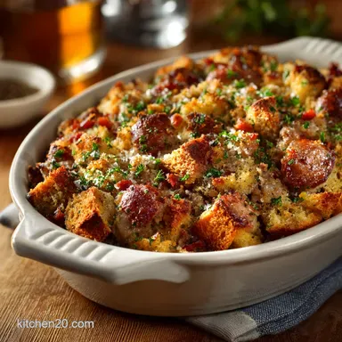 Sausage Stuffing: The Best Moist Oven Baked Recipe for Holidays Recipe Card