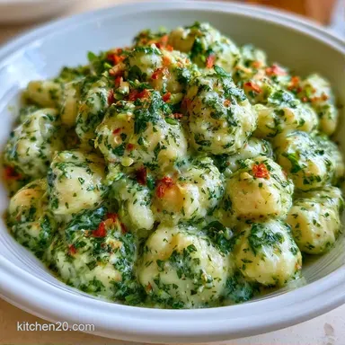 Creamy Basil Pesto Gnocchi in 15 Minutes Recipe Card