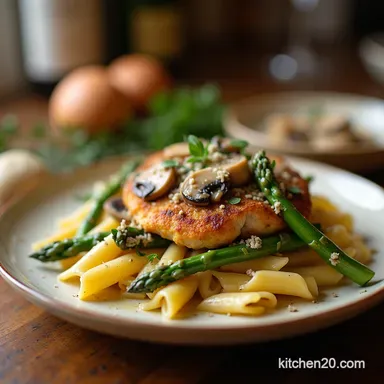 Silky Creamy Mushroom and Asparagus Chicken Penne Recipe Recipe Card
