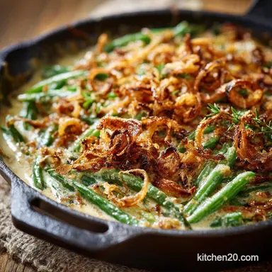 Creamy Green Bean Casserole: Scratch-Made Recipe with Crispy Shallots Recipe Card