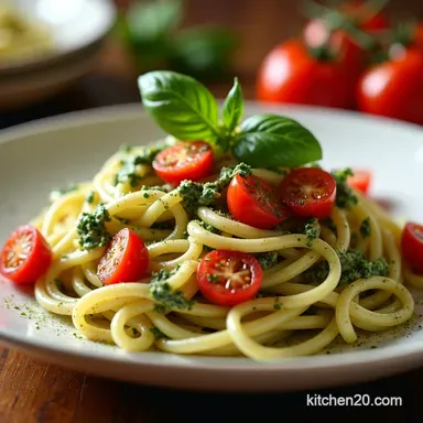 The Easiest Creamy Pesto Pasta with Burst Tomatoes Recipe Card