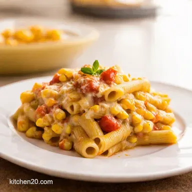 Recipe Creamy Ricotta Corn and Tomato Baked Ziti Sunshine on a Plate Recipe Card