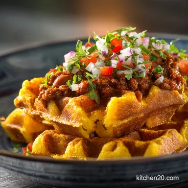 Crispy Buttermilk Cornbread Waffles with Cowboy Chili Proper Comfort Recipe Card