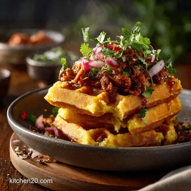 Stop the Soggy Bowls Crispy Cornbread Waffles with Smoky Chili Recipe Card