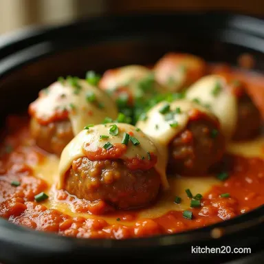 Savory Crockpot French Onion Meatballs with Gruyère Melt Recipe Card