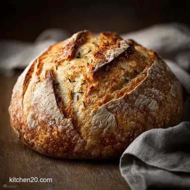 Artisan No Knead Bread Crusty Dutch Oven Loaf 5Min Prep Recipe Card