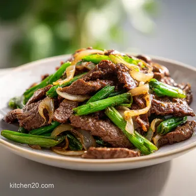 Easy Chinese Beef and Onion StirFry Recipe with Ginger for 4 Recipe Card