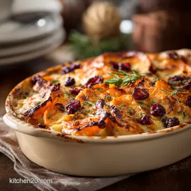 Sweet Potato Cranberry Gratin: Elegant Gourmet Thanksgiving Side Dish Recipe Card