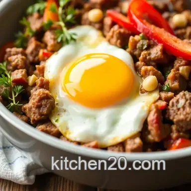 Fry Canned Beef Hash with Eggs in 25 Min Recipe Card