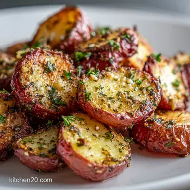 Red Potato Recipe with Garlic and Herbs Crispy Baked Recipe Card