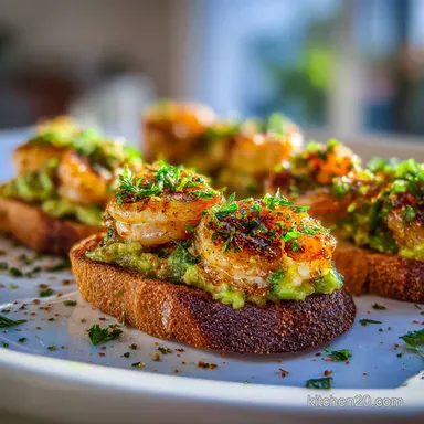 Garlic Shrimp Crostini with Avocado in 25 Min Recipe Card
