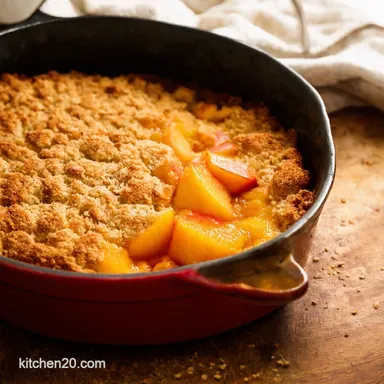My GoTo Peach Crumble Recipe Easy Golden Recipe Card