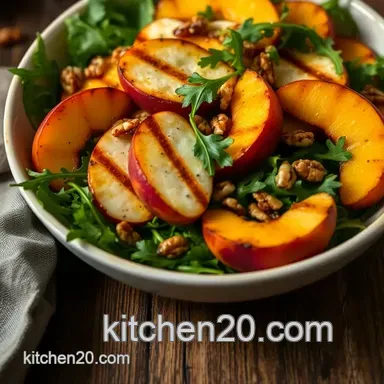 Grilled Halloumi Peach summer salad: Sunshine in a Bowl! Recipe Card