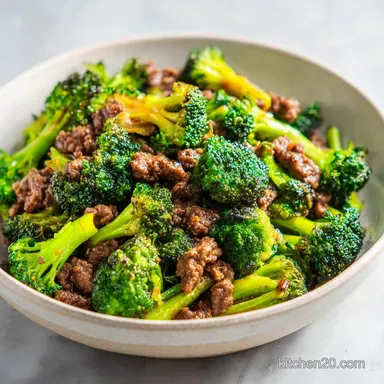 Ground Beef and Broccoli in 25 Minutes Recipe Card