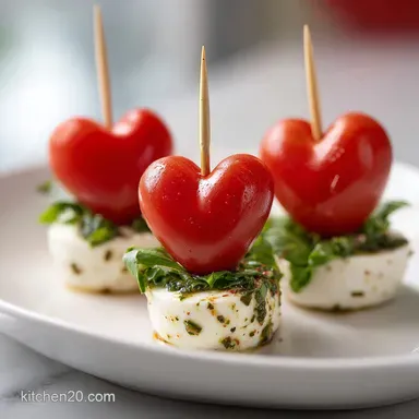 Delicious Valentines Day Finger Food Idea with Heart-Shaped Caprese Skewers Recipe Card