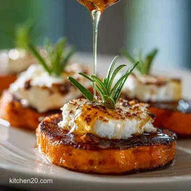 Honey Feta Sweet Potato Rounds Crispy Whipped Feta Hot Honey Recipe Card