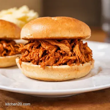 Kickin BBQ easy pulled chicken sandwiches recipe So Easy Recipe Card